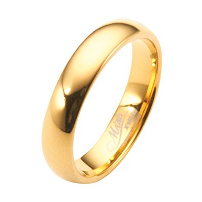 4mm Gold Plated Polished Tungsten Carbide Wedding Ring Classic Half Dome Band