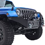 E-Autogrilles 51-0358 07-16 Jeep Wrangler JK Black Textured Full Width Front Bumper With Fog Lights Hole and Winch Plate