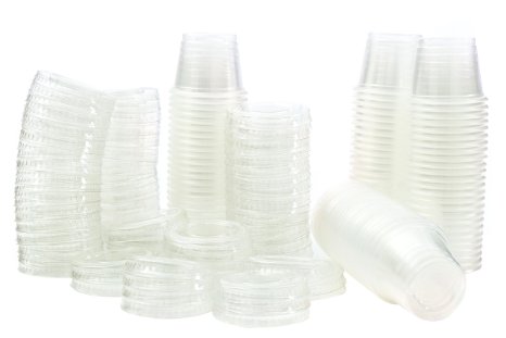 1 oz Jello Shot Plastic Tumbler Cups with Lids TranslucentClear 100 Pcs