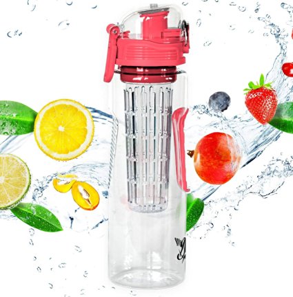 Danum Fruit Infusing Water Bottle - 23 oz Flip Top - Sports Detox Infuser - Multiple Colors - Free Recipe eBook