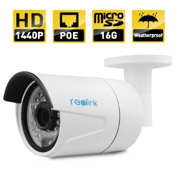Reolink RLC-410S 4-Megapixel 1440P 2560x1440 POE Security IP Camera Built-in 16GB Micro SD Card Outdoor Waterproof Bullet Night Vision 65-100ft Viewing Angle 80 E-mail Alert FTP upload ONVIF