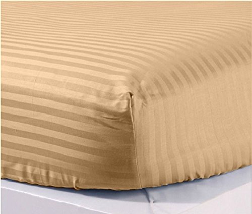 SDS Collection 600 Thread Count 1 Peice 12" Deep Pocket Fitted/Bottom Sheet in Stripe Taupe Queen Size 100% Cotton