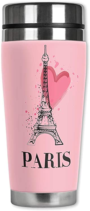 Mugzie 20 Ounce Stainless Steel Travel Mug with Wetsuit Cover - Love, Paris
