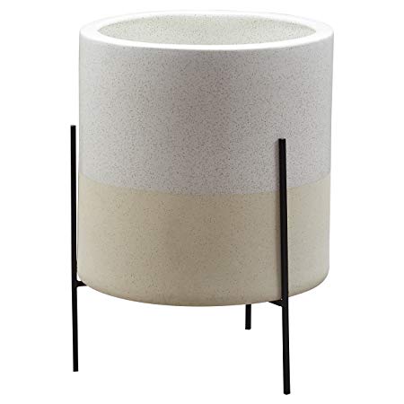 Rivet Mid-Century Ceramic Planter with Stand, 18.9"H, White