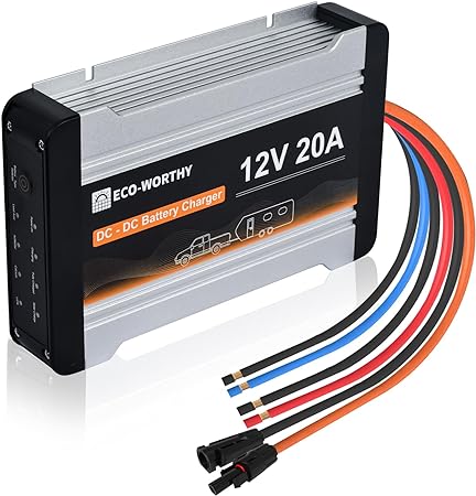 ECO-WORTHY 12V 20A MPPT DC to DC On-Board Battery Charger for Lithium Batteries, Gel, AGM, Using Multi-Stage Charging, Charger for Solar Panel and Alternator, in RVs, Trailer, Boats, Yachts