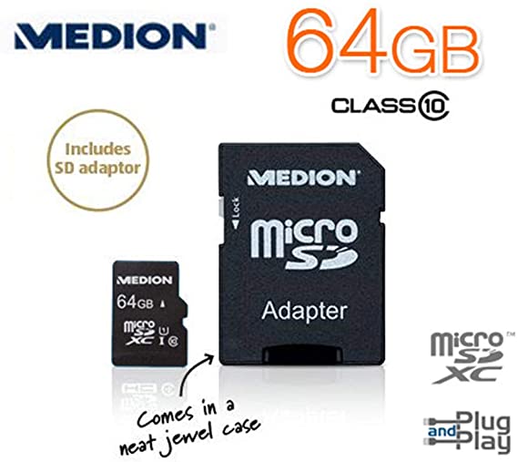 Medion 64GB Micro SDXC Class 10 Memory Card with Adapter