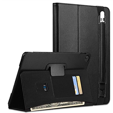 ipad Pro 9.7 Case, COCASES Stand Folio Leather Smart Case Cover for Apple ipad Pro 9.7(2016) ipad 9.7(2017) ipad Air Auto Sleep/Wake with Pencil Holder Card Slot Cash/Document Pocket (Black, 9.7'')
