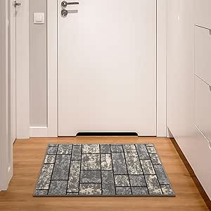 Machine Washable Boxes Design Non-Slip Rubberback 2x3 Traditional Area Rug for Entryway, Bedroom, Kitchen, Bathroom, 2'3" x 3', Gray