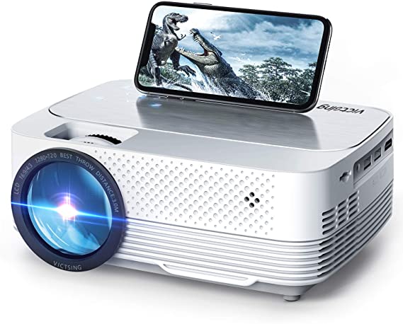 VicTsing WiFi Projector, 5000LUX LED Wireless Mini Projector, Native 1280x720P Portable Home Theater Projectors, 1080P Supported, 50,000h Lamp Life, Compatible with Audio, AV, USB, HDMI, SD, PS4