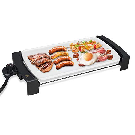 Electric Griddle Non-Stick, Smokeless Kitchen Electric Griddle with Drip Tray & Temperature Control for Indoor/Outdoor, 10"x21" Family-Sized (HP4525, Ceramic Coating)