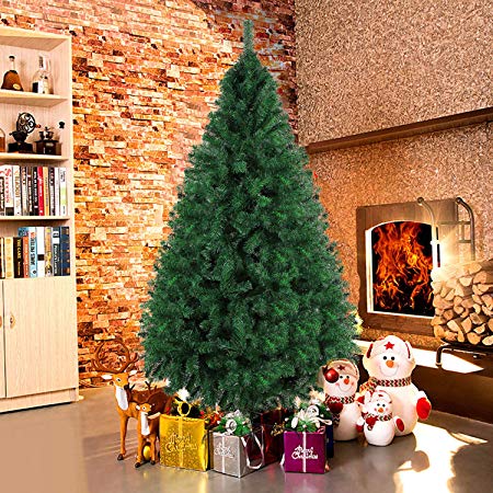 Dporticus 7 Foot Eco-Friendly Artificial Christmas Pine Tree with Solid Metal Legs 1000 Tips Full Tree (Green)