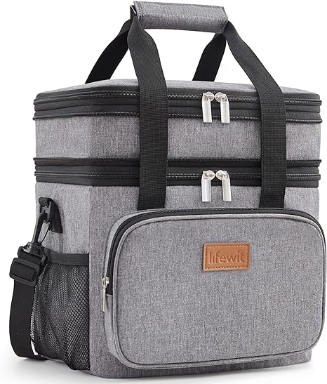 Lifewit Lunch Box for Men Women Double Deck Lunch Bag, Large Insulated Soft Cooler Bag, Leakproof Soft Meal Prep Lunch Tote with Shoulder Strap for Adults for Work/Flight/Travel, 12L/16Can, Grey