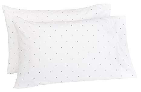 Pinzon 170 Gram Flannel Cotton Pillowcases, Set of 2, King, Grey Dot