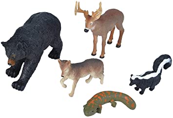 Wild Republic Skunk, Black Bear, Deer, Coyote, Salamander, Kids Gifts, Educational Toys, Wilderness Polybag, 5Piece