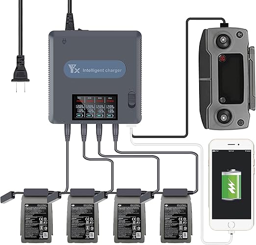 Hanatora Mavic 2 Zoom/Pro LCD Display Charger Compatible with DJI Mavic 2 Zoom/Pro Battery,6 in 1 Rapid Multi Parallel Charging Hub Drone Accessories