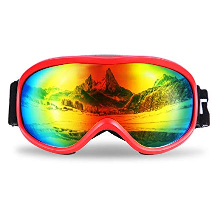 TOMSHOO Ski Goggles Windproof Snow Goggles Fit Over Glasses, Anti-Fog UV Protection Non-Slip Strap Ski Snowboard Goggles for Men Women