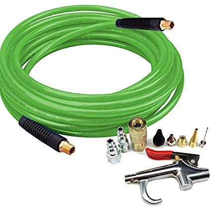 Dynamic Power PU Braided Air Hose 1/4 in by 25 Feet (6.5 MML.D. by 7.5M) with 10 Pieces Parts; 200 PSI.D-PU14-25-10