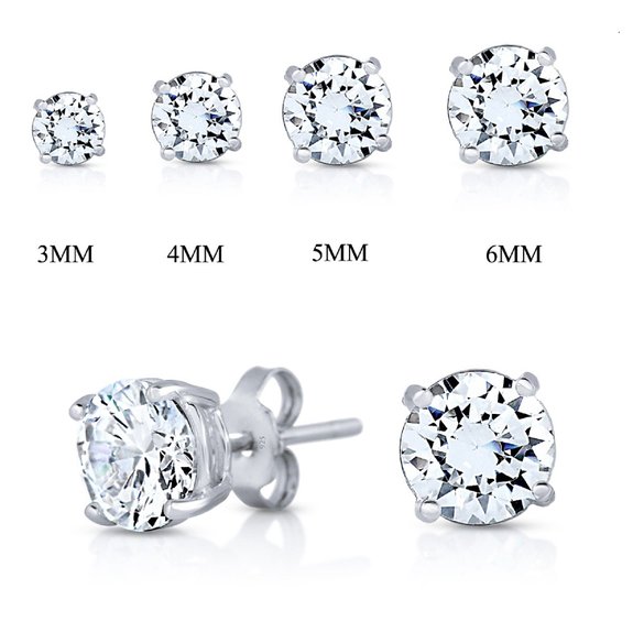 SPOIL CUPID Rhodium Plated 925 Sterling Silver AAA CZ Simulated Diamond Basket Prong Set Stud Earrings