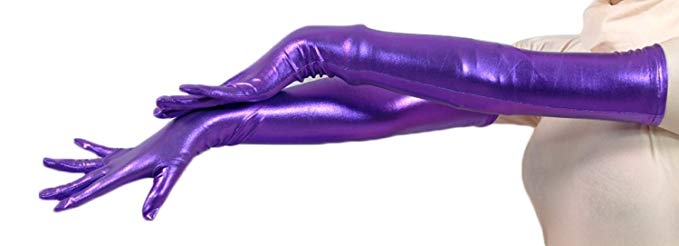 VSVO Women's Shiny Metallic Spandex Gloves