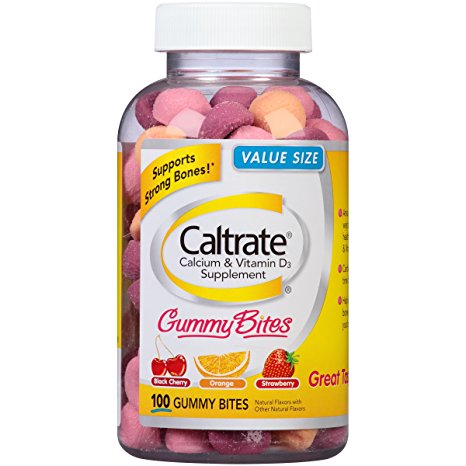 Caltrate Gummy Bites Calcium & Vitamin D3 Supplement (Black Cherry, Orange, & Strawberry Flavor, 100-Count Gummies)