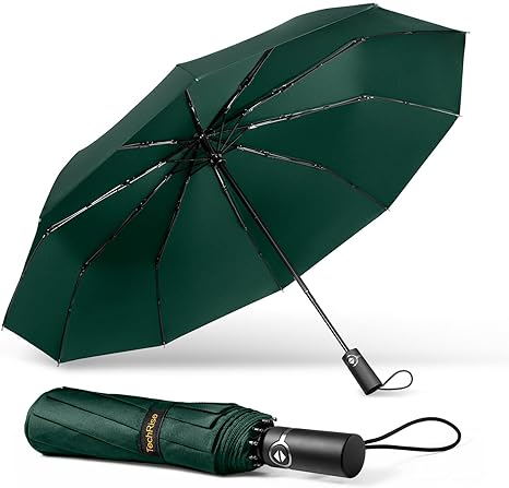 TechRise Large Windproof Umbrella, Wind Resistant Compact Travel Folding Umbrellas, Ladies Auto Open Close Strong Wind Proof Rain Proof with 10 Ribs golf umbrella collapsible for Men Women