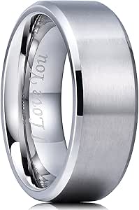 King Will 2mm/3mm/4mm/5mm/6mm/7mm/8mm Stainless Steel Ring Black/Silver Plated Matte Finish&Polished Beveled Edge with Laser Etched I Love You