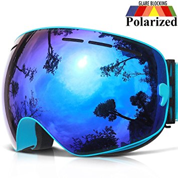 Ski Goggles,COPOZZ G1 Mens Womens Ski Snowboard Snowboarding Goggles - Over Glasses Double Lens Anti Fog/UV Frameless,Cool REVO Mirror / Polarized / Clear Lens