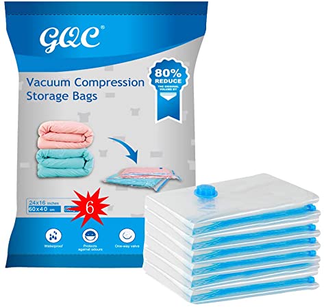 GQC Vacuum storage bags,6 pack Vacuum bags clothes [Works With Vacuum Cleaner ],to store clothes and beddings,could save your space,dust-free,keep away from moisture (60 * 40 CM)