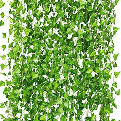 Cqure 12 Pack 84Ft Artificial Ivy Garland,Ivy Garland Fake Foliage Green Leaves Fake Hanging Vine Plant for Wedding Party Garden Wall Decoration