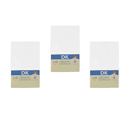 DK Glovesheets Three Fitted 83 x 50cm Crib Sheets 100% Organic Cotton - Compatible With The Next To Me Mattress - WHITE - 3 PACKS