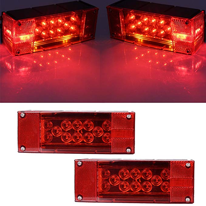 CZC AUTO 2PCS 12V LED Submersible Low Profile Rectangular Trailer Lights, Tail Stop Turn Running Lights Kit, Sealed for Boat Trailer Truck Marine
