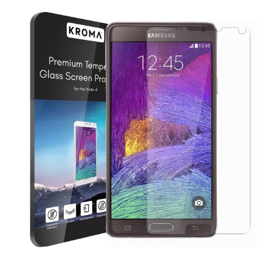 Kroma8482 Galaxy Note 4 Glass Screen Protector Krystalin Series Worlds Thinnest Ballistic Glass 999 Touch-screen Accuracy Protection from Bumps Drops and Scrapes Lifetime Warranty