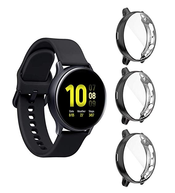 Halnziye Screen Protector for Galaxy Watch Active 2 (44mm) - 3 Packs Ultra Slim Soft Full Protective Cover Case for Samsung Galaxy Watch Active2 (Black)
