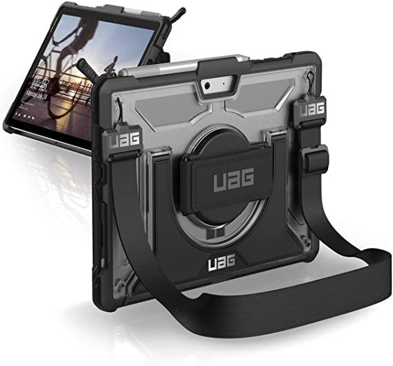 URBAN ARMOR GEAR UAG Microsoft Surface Go 2 / Surface Go with Hand Strap & Shoulder Strap Plasma Feather-Light Rugged [Ice] Military Drop Tested Case
