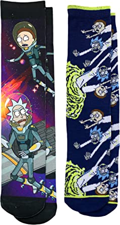 Rick and Morty Men's 2 Pair Photoreal Crew Socks Shoe Size 6-12