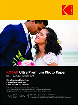 Kodak photo paper 8.5 x 11 glossy, 25 count 74lb - 280 gsm (41177 - 9891173)