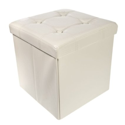 Storage Ottoman Faux Leather Collapsible Foldable Seat Foot Rest Coffee Table, Creme