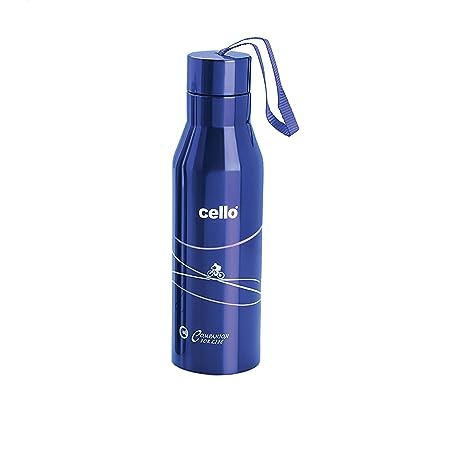 Cello Refresh Stainless Steel Double Walled Water Bottle, Hot and Cold, 750ml, 1pc Flask, Blue