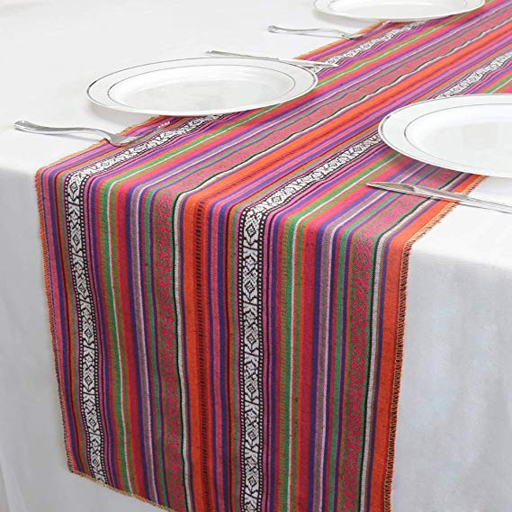 TRLYC Pack of 5 Mexican Party Table Runners Wedding Table Runners for Table Modern Cotton Rainbow Runners for Wedding Decoration 275CMX35CM,14"X108"