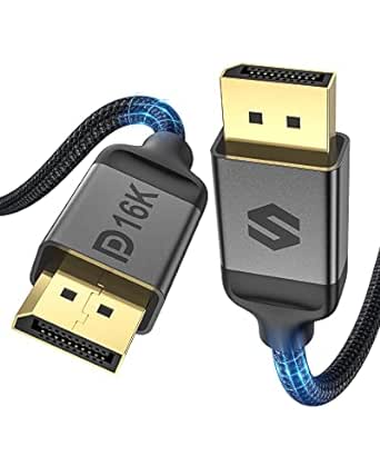 Silkland 16K Cable Displayport 2.1 3m, 4K@240Hz/165Hz/144Hz, 2K@240Hz/360Hz, 8K@120Hz, HDR, DSC 1.2a, G-Sync y Free-Sync, 40Gbps Cable DP 2.1 para Gaming Monitor, Tarjeta Gráfica, PC