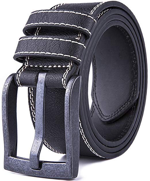 Belts for Men, Classic Stitched Large Width Strap, Regular Tall & Big sizes - Mens Jeans Belt - Handmade