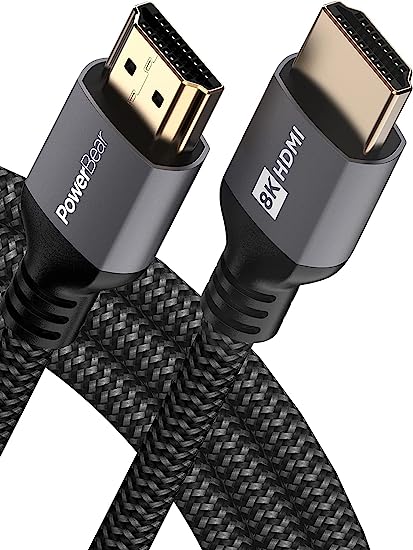PowerBear 8K HDMI Cable 15 ft | High Speed, Braided Nylon & Gold Connectors, 8K @ 60Hz, 4K @ 120 HZ, 2K, 1080P, ARC & CL3 Rated | for Laptop, Monitor, PS5, PS4, Xbox One, Fire TV, Apple TV & More
