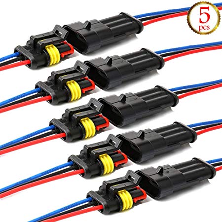 YETOR Way Car Waterproof Electrical Connector,3 pin Plug Auto Electrical Wire Connectors with Wire 16 AWG Marine for Car, Truck, Boat, and Other Wire Connections.(5 Pack)