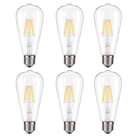 Dimmable Edison LED Bulb, Kohree 6W Vintage LED Filament Light Bulb, 2700K Soft White, 60W Incandescent Equivalent, E26 Medium Base Lamp for Restaurant,Home,Reading Room,Office, Pack of 6