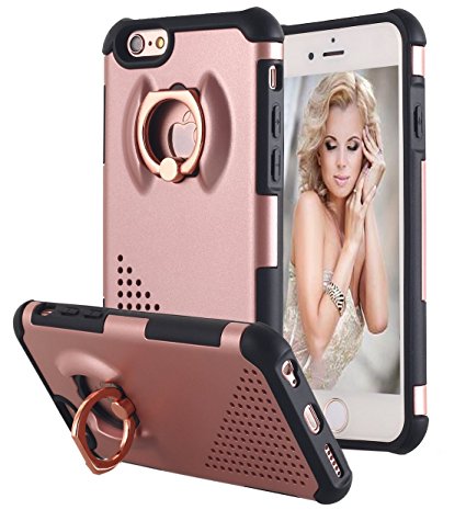 iPhone 6S Plus Case, AICase® Protective Shockproof Ring Kickstand TPU Bumper 2 in 1 Ultra Armor Case Cover for iPhone 6 Plus, iPhone 6S Plus (Rose Gold)