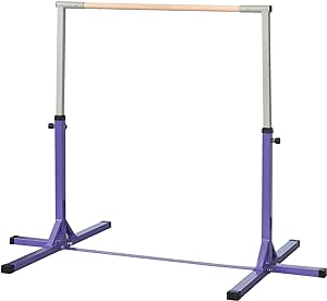 HOMCOM Barre Fixe de Gymnastique Enfant - Barre de Gymnastique Hauteur réglable 13 Niveaux 92 à 150 cm - Acier Bois Massif hêtre