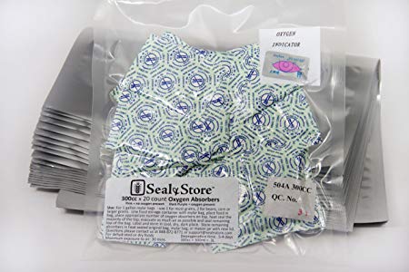 20-1 Gallon (10"x14") 5 Mil Thick Mylar Bags & 20-300cc Oxygen Absorbers OxyFree w/OxyEye for Dried Dehydrated and Long Term Food Storage