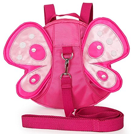 Baby Safety Anti-lost Backpack, Haneye Child Toddler Walking Safety Harnesses Butterfly Backpack with Leash (Pink)