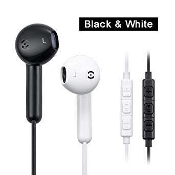 Earbuds Earphones Wired Headphones with Mic and Remote Volume Control 2 Packs (White&Black)