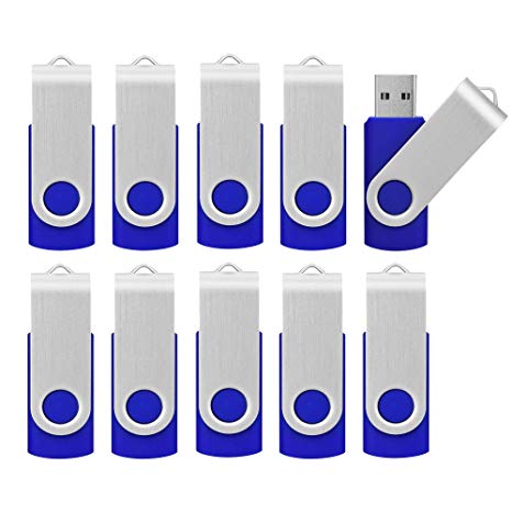 Kootion 10 Pack 2GB Flash Drive 2gb USB Flash Drive Thumb Drive Memory Stick Swivel Pen Drive Keychain Design Blue